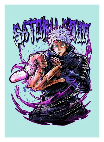 Gojo Neon Cursed Energy JJK Color - otaku streetwear, JJK colorful, Gojo Satoru, Jujutsu, neon purple, electric energy, DTF print, rave anime - Artprint