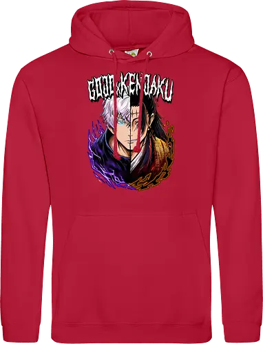 Gojo Kenjaku Two Faces One War JJK - Gojo Satoru, Kenjaku, Jujutsu, split face, two enemies, manga duality, anime fan gift, JJK arc art - Standard Hoodie