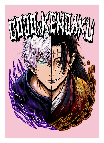Gojo Kenjaku Two Faces One War JJK - Gojo Satoru, Kenjaku, Jujutsu, split face, two enemies, manga duality, anime fan gift, JJK arc art - Artprint