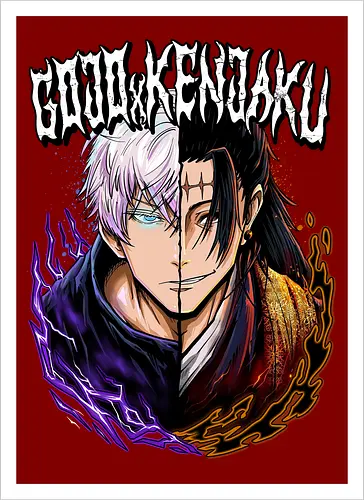 Gojo Kenjaku Two Faces One War JJK - Gojo Satoru, Kenjaku, Jujutsu, split face, two enemies, manga duality, anime fan gift, JJK arc art - Artprint