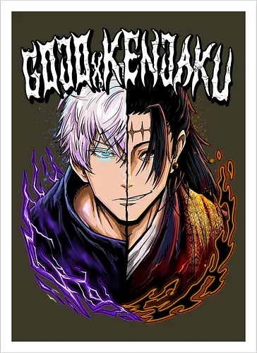 Gojo Kenjaku Two Faces One War JJK - Gojo Satoru, Kenjaku, Jujutsu, split face, two enemies, manga duality, anime fan gift, JJK arc art - Artprint
