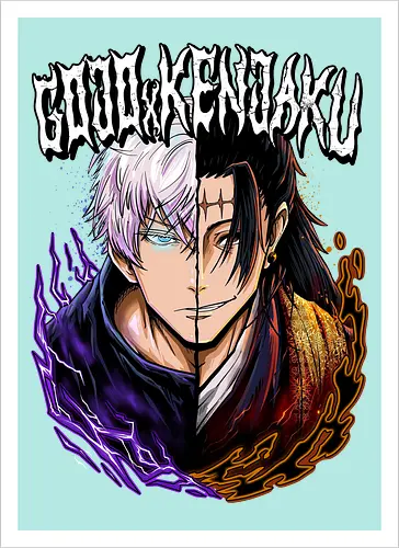 Gojo Kenjaku Two Faces One War JJK - Gojo Satoru, Kenjaku, Jujutsu, split face, two enemies, manga duality, anime fan gift, JJK arc art - Artprint