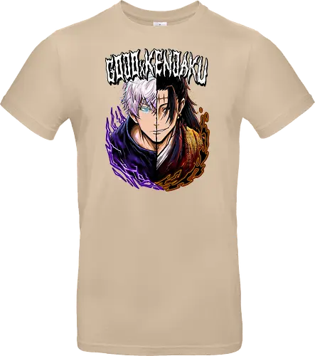 Gojo Kenjaku Two Faces One War JJK - Gojo Satoru, Kenjaku, Jujutsu, split face, two enemies, manga duality, anime fan gift, JJK arc art - Standard T-Shirt