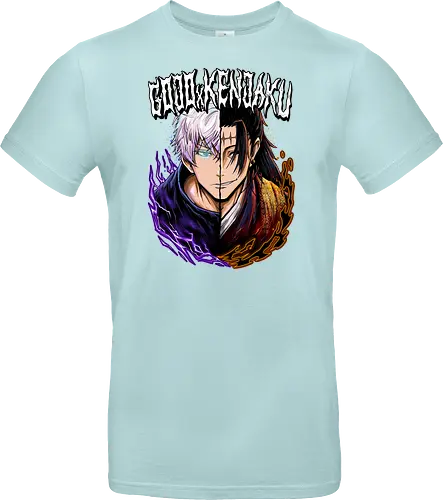 Gojo Kenjaku Two Faces One War JJK - Gojo Satoru, Kenjaku, Jujutsu, split face, two enemies, manga duality, anime fan gift, JJK arc art - Standard T-Shirt