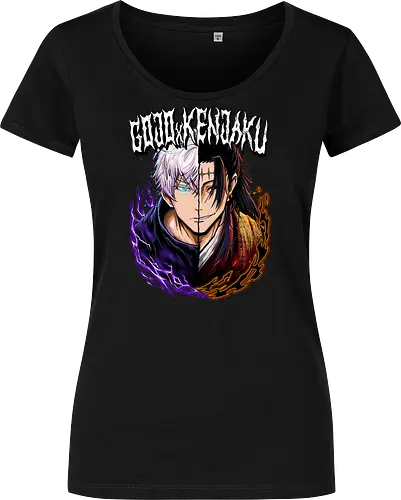 Gojo Kenjaku Two Faces One War JJK - Gojo Satoru, Kenjaku, Jujutsu, split face, two enemies, manga duality, anime fan gift, JJK arc art - Women T-Shirt