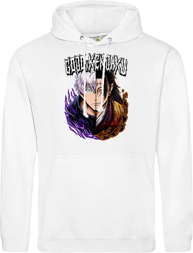Gojo Kenjaku Two Faces One War JJK - Gojo Satoru, Kenjaku, Jujutsu, split face, two enemies, manga duality, anime fan gift, JJK arc art - Standard Hoodie