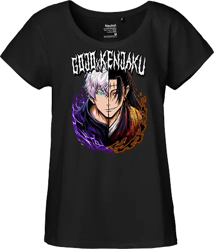 Gojo Kenjaku Two Faces One War JJK - Gojo Satoru, Kenjaku, Jujutsu, split face, two enemies, manga duality, anime fan gift, JJK arc art - Fairtrade Girl Shirt