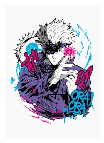 Gojo Prison Realm Oral Chaos JJK - Gojo Satoru, Prison Realm, Jujutsu, sealed sorcerer, graffiti anime, street art style, weeb tee, JJK fan merch - Artprint