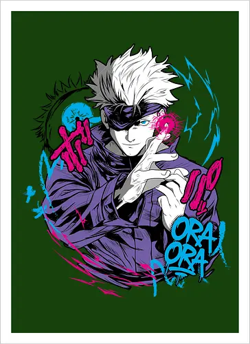 Gojo Prison Realm Oral Chaos JJK - Gojo Satoru, Prison Realm, Jujutsu, sealed sorcerer, graffiti anime, street art style, weeb tee, JJK fan merch - Artprint