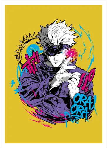 Gojo Prison Realm Oral Chaos JJK - Gojo Satoru, Prison Realm, Jujutsu, sealed sorcerer, graffiti anime, street art style, weeb tee, JJK fan merch - Artprint