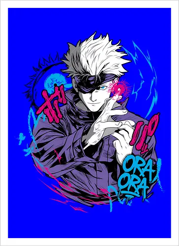 Gojo Prison Realm Oral Chaos JJK - Gojo Satoru, Prison Realm, Jujutsu, sealed sorcerer, graffiti anime, street art style, weeb tee, JJK fan merch - Artprint