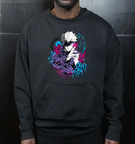 Gojo Prison Realm Oral Chaos JJK - Gojo Satoru, Prison Realm, Jujutsu, sealed sorcerer, graffiti anime, street art style, weeb tee, JJK fan merch - Cropped Sweatshirt