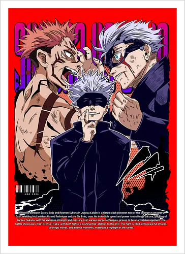 Gojo Sukuna Ultimate Showdown JJK - Gojo Satoru, Sukuna, Jujutsu, ultimate battle, manga clash, strongest vs king, anime rivalry, JJK gift - Artprint