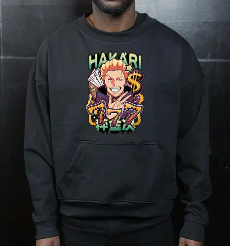 Hakari Jackpot Lucky Gambler JJK Energy - Hakari Kinji, Jujutsu, jackpot technique, lucky gambler, 777 anime, casino manga, otaku birthday gift, JJK rising star - Cropped Sweatshirt