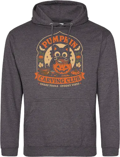 Pumpkin Carving Club - Black Cat - black cat, pumpkin, halloween, carving, jack o lantern, spooky season, october, autumn, fall, kittens, trick or treat, crafting, vintage - Standard Hoodie