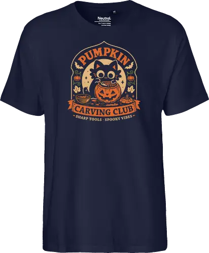 Pumpkin Carving Club - Black Cat - black cat, pumpkin, halloween, carving, jack o lantern, spooky season, october, autumn, fall, kittens, trick or treat, crafting, vintage - Fairtrade T-Shirt