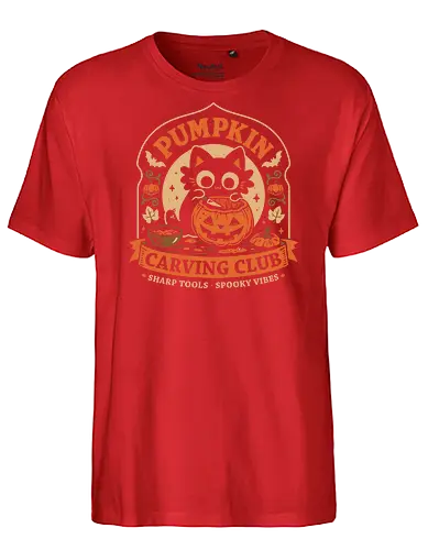 Pumpkin Carving Club - Black Cat - black cat, pumpkin, halloween, carving, jack o lantern, spooky season, october, autumn, fall, kittens, trick or treat, crafting, vintage - Fairtrade T-Shirt