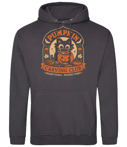 Pumpkin Carving Club - Black Cat - black cat, pumpkin, halloween, carving, jack o lantern, spooky season, october, autumn, fall, kittens, trick or treat, crafting, vintage - Standard Hoodie
