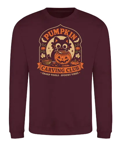 Pumpkin Carving Club - Black Cat - black cat, pumpkin, halloween, carving, jack o lantern, spooky season, october, autumn, fall, kittens, trick or treat, crafting, vintage - Sweatshirt