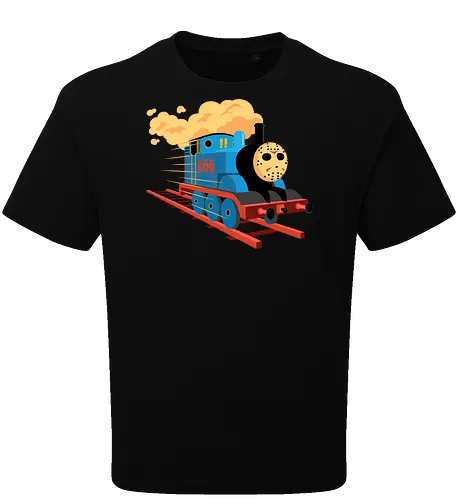 Railway To Hell - horror 666 devil halloween hell horror fan locomotive mashup parody railroad railway scary train vintage halloweenshirt - Oversize T-Shirt
