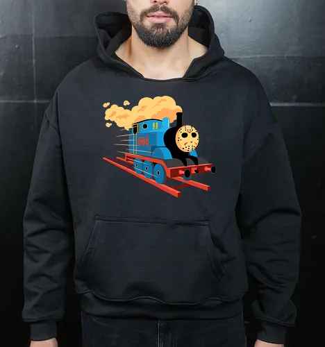 Railway To Hell - horror 666 devil halloween hell horror fan locomotive mashup parody railroad railway scary train vintage halloweenshirt - Cropped Hoodie