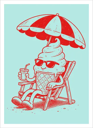 Chilling Out: The Melting Soft Serve - funny ice cream shirt, vintage cartoon food apparel, aesthetic summer clothing, cool sunglasses graphic, single color pop art tee, quirky foodie fashion, relaxed beach vibe shirt, summer vacation graphic tee, retro beach streetwear, melting soft serve design - Artprint