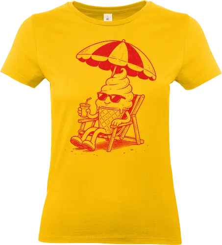 Chilling Out: The Melting Soft Serve - funny ice cream shirt, vintage cartoon food apparel, aesthetic summer clothing, cool sunglasses graphic, single color pop art tee, quirky foodie fashion, relaxed beach vibe shirt, summer vacation graphic tee, retro beach streetwear, melting soft serve design - Standard T-Shirt (Women)