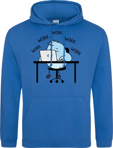 Corporate Grind: The Tired Blue Blob - WFH fashion, funny work shirt, corporate burnout graphic tee, tired monster apparel, office humor streetwear, relatable student clothing, minimalist cartoon desk, lazy day aesthetic tee, remote worker gift, cute exhausted character - Standard Hoodie