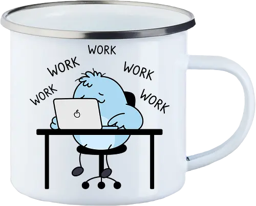 Corporate Grind: The Tired Blue Blob - WFH fashion, funny work shirt, corporate burnout graphic tee, tired monster apparel, office humor streetwear, relatable student clothing, minimalist cartoon desk, lazy day aesthetic tee, remote worker gift, cute exhausted character - Enamel Mug