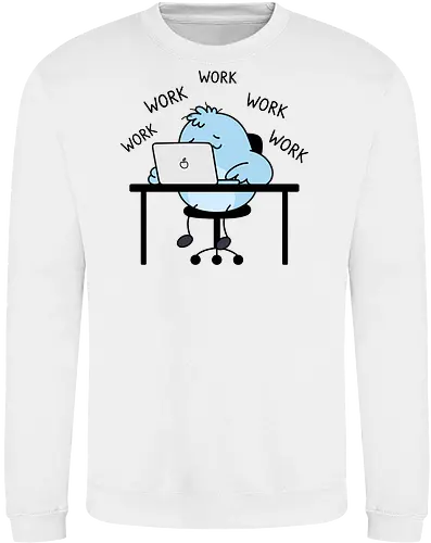 Corporate Grind: The Tired Blue Blob - WFH fashion, funny work shirt, corporate burnout graphic tee, tired monster apparel, office humor streetwear, relatable student clothing, minimalist cartoon desk, lazy day aesthetic tee, remote worker gift, cute exhausted character - Sweatshirt