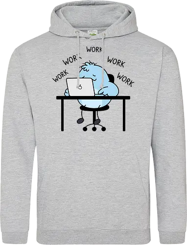 Corporate Grind: The Tired Blue Blob - WFH fashion, funny work shirt, corporate burnout graphic tee, tired monster apparel, office humor streetwear, relatable student clothing, minimalist cartoon desk, lazy day aesthetic tee, remote worker gift, cute exhausted character - Standard Hoodie
