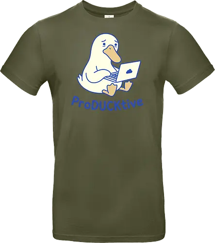 ProDUCKtive: The Stressed Worker - proDUCKtive pun graphic, relatable work apparel, tired student clothing, WFH aesthetic streetwear, cute animal meme tee, minimalist laptop duck design, funny duck shirt, office humor fashion, stressed out merch, funny programmer shirt - Standard T-Shirt