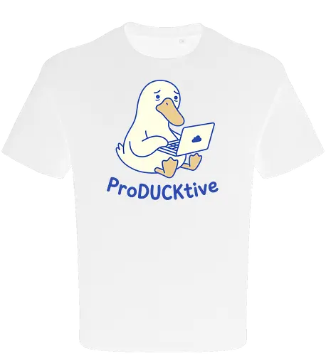 ProDUCKtive: The Stressed Worker - proDUCKtive pun graphic, relatable work apparel, tired student clothing, WFH aesthetic streetwear, cute animal meme tee, minimalist laptop duck design, funny duck shirt, office humor fashion, stressed out merch, funny programmer shirt - Oversize T-Shirt