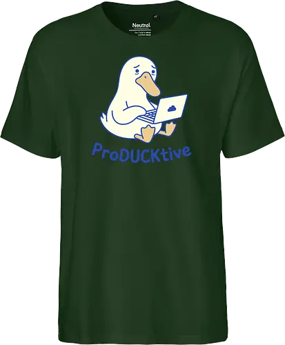 ProDUCKtive: The Stressed Worker - proDUCKtive pun graphic, relatable work apparel, tired student clothing, WFH aesthetic streetwear, cute animal meme tee, minimalist laptop duck design, funny duck shirt, office humor fashion, stressed out merch, funny programmer shirt - Fairtrade T-Shirt