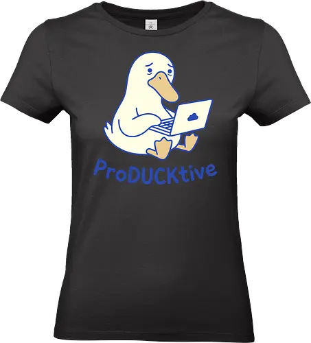 ProDUCKtive: The Stressed Worker - proDUCKtive pun graphic, relatable work apparel, tired student clothing, WFH aesthetic streetwear, cute animal meme tee, minimalist laptop duck design, funny duck shirt, office humor fashion, stressed out merch, funny programmer shirt - Standard T-Shirt (Women)