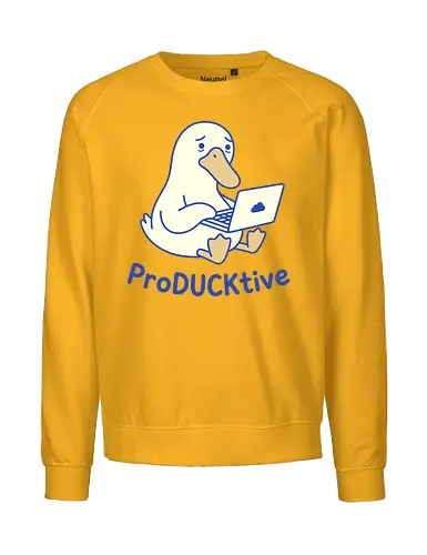 ProDUCKtive: The Stressed Worker - proDUCKtive pun graphic, relatable work apparel, tired student clothing, WFH aesthetic streetwear, cute animal meme tee, minimalist laptop duck design, funny duck shirt, office humor fashion, stressed out merch, funny programmer shirt - Fairtrade Sweatshirt