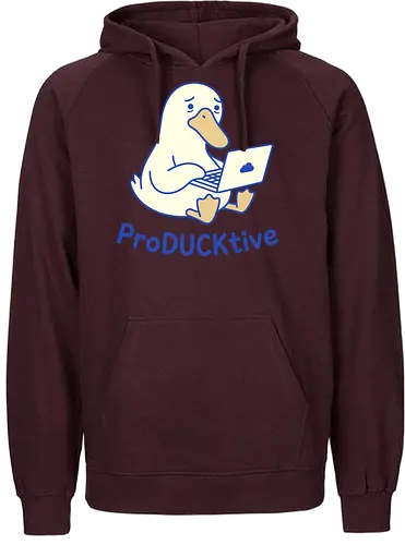 ProDUCKtive: The Stressed Worker - proDUCKtive pun graphic, relatable work apparel, tired student clothing, WFH aesthetic streetwear, cute animal meme tee, minimalist laptop duck design, funny duck shirt, office humor fashion, stressed out merch, funny programmer shirt - Fairtrade Hoodie