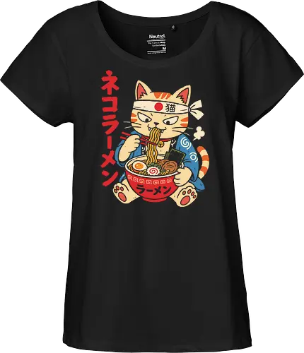 Neko Ramen: The Hungry Chef Cat - slurp noodles design, Japanese ramen shirt, neko cat graphic tee, kawaii anime food apparel, retro Japanese streetwear, sushi chef cat clothing, otaku foodie fashion, vintage linocut aesthetic, cute animal anime shirt, Japanese text graphic tee - Fairtrade Girl Shirt