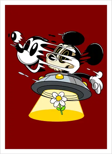 Freaky Alien Maus in UFO - Cartoon Horror Sci-Fi Art - freaky Alien Maus Art, Cartoon Horror Sci-Fi Shirt, Maus UFO dunkles Shirt, Horror Cartoon fliegende Untertasse, Skelett Maus Sci-Fi Art, dunkles rotes Pop Art, alternativer freaky Maus UFO, verrückte Cartoon Sci-Fi Mode, Maus Entführung Blume Art, Underground dunkles Geek Sci-Fi, Horror Nostalgie Cartoon, Punk Maus UFO Cartoon, alternative Sci-Fi Shirt, dunkle Retro Maus Art, chaotischer roter Cartoon Sci-Fi - Artprint