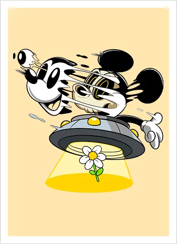 Freaky Alien Maus in UFO - Cartoon Horror Sci-Fi Art - freaky Alien Maus Art, Cartoon Horror Sci-Fi Shirt, Maus UFO dunkles Shirt, Horror Cartoon fliegende Untertasse, Skelett Maus Sci-Fi Art, dunkles rotes Pop Art, alternativer freaky Maus UFO, verrückte Cartoon Sci-Fi Mode, Maus Entführung Blume Art, Underground dunkles Geek Sci-Fi, Horror Nostalgie Cartoon, Punk Maus UFO Cartoon, alternative Sci-Fi Shirt, dunkle Retro Maus Art, chaotischer roter Cartoon Sci-Fi - Artprint
