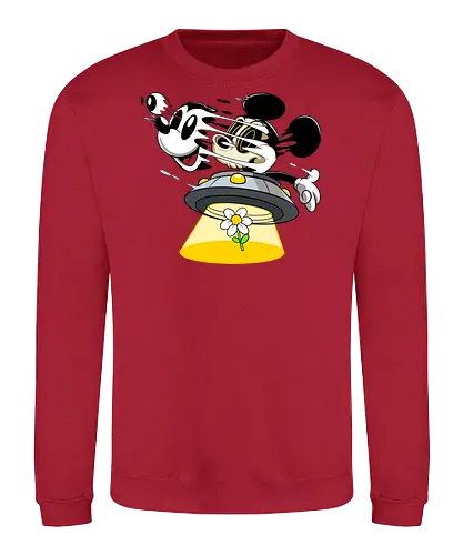 Freaky Alien Maus in UFO - Cartoon Horror Sci-Fi Art - freaky Alien Maus Art, Cartoon Horror Sci-Fi Shirt, Maus UFO dunkles Shirt, Horror Cartoon fliegende Untertasse, Skelett Maus Sci-Fi Art, dunkles rotes Pop Art, alternativer freaky Maus UFO, verrückte Cartoon Sci-Fi Mode, Maus Entführung Blume Art, Underground dunkles Geek Sci-Fi, Horror Nostalgie Cartoon, Punk Maus UFO Cartoon, alternative Sci-Fi Shirt, dunkle Retro Maus Art, chaotischer roter Cartoon Sci-Fi - Sweatshirt
