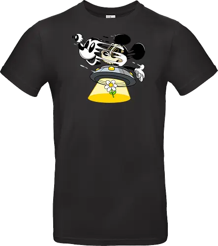 Freaky Alien Maus in UFO - Cartoon Horror Sci-Fi Art - freaky Alien Maus Art, Cartoon Horror Sci-Fi Shirt, Maus UFO dunkles Shirt, Horror Cartoon fliegende Untertasse, Skelett Maus Sci-Fi Art, dunkles rotes Pop Art, alternativer freaky Maus UFO, verrückte Cartoon Sci-Fi Mode, Maus Entführung Blume Art, Underground dunkles Geek Sci-Fi, Horror Nostalgie Cartoon, Punk Maus UFO Cartoon, alternative Sci-Fi Shirt, dunkle Retro Maus Art, chaotischer roter Cartoon Sci-Fi - Standard T-Shirt