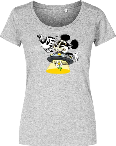Freaky Alien Maus in UFO - Cartoon Horror Sci-Fi Art - freaky Alien Maus Art, Cartoon Horror Sci-Fi Shirt, Maus UFO dunkles Shirt, Horror Cartoon fliegende Untertasse, Skelett Maus Sci-Fi Art, dunkles rotes Pop Art, alternativer freaky Maus UFO, verrückte Cartoon Sci-Fi Mode, Maus Entführung Blume Art, Underground dunkles Geek Sci-Fi, Horror Nostalgie Cartoon, Punk Maus UFO Cartoon, alternative Sci-Fi Shirt, dunkle Retro Maus Art, chaotischer roter Cartoon Sci-Fi - Women T-Shirt
