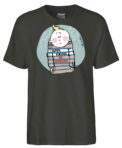 Kapiervorgang abgebrochen - Selbstironie, Streifenpulli, Spruchshirt, deutsch, Ringelpullisprüche, Ringeldinger, streifenweise, Spruch, Weisheit, Motivation, Ringelpulli, SprücheShirt, Cartoon Illustration, Statement, Ostfriesland, Nordsee, Handgezeichnet, Humor - Fairtrade T-Shirt