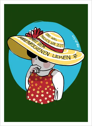Angebrochenes Leben - ringelpullisprüche, Ringeldinger, streifenweise, Spruch, Weisheit, Motivation, Ringelpulli, deutsch, SprücheShirt, Cartoon Illustration, Statement, Handgezeichnet, Humor, Selbstironie, Streifenpulli, Spruchshirt - Artprint