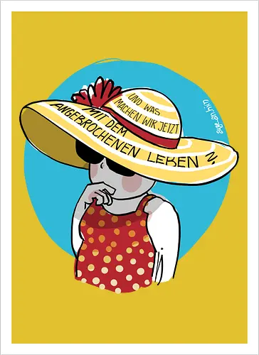 Angebrochenes Leben - ringelpullisprüche, Ringeldinger, streifenweise, Spruch, Weisheit, Motivation, Ringelpulli, deutsch, SprücheShirt, Cartoon Illustration, Statement, Handgezeichnet, Humor, Selbstironie, Streifenpulli, Spruchshirt - Artprint