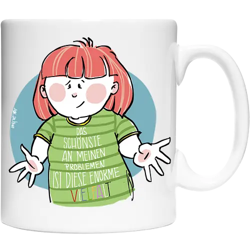 Probleme - Ringelpullisprüche, Ringeldinger, streifenweise, Spruch, Weisheit, Cartoon Illustration, Statement, Handgezeichnet, Humor, Selbstironie, Streifenpulli, Spruchshirt, deutsch, Motivation, Ringelpulli, SprücheShirt - Cup
