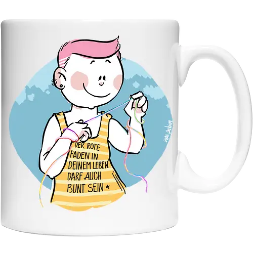 Bunt - Humor, Selbstironie, Streifenpulli, Spruchshirt, deutsch, ringelpullisprüche, Ringeldinger, streifenweise, Spruch, Weisheit, Motivation, Ringelpulli, SprücheShirt, Cartoon Illustration, Statement, Handgezeichnet - Cup