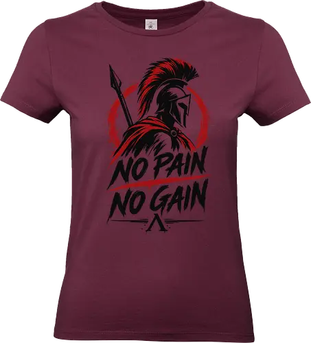 Spartan Discipline – No Pain No Gain - martial arts, fighter, ancient warrior, greek warrior, helmet, spartan, spartaner, no pain no gain, warrior, warrior spirit, discipline, strength, motivation, gym, fitness, bodybuilding, workout, training, spear, battle, courage, power, mindset, determination, toughness, streetwear, gym shirt, fitness shirt, motivational shirt, distressed design, red black, hand drawn, warrior aesthetic - Standard T-Shirt (Women)