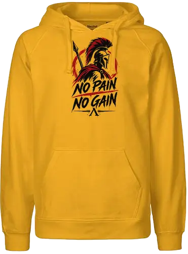 Spartan Discipline – No Pain No Gain - martial arts, fighter, ancient warrior, greek warrior, helmet, spartan, spartaner, no pain no gain, warrior, warrior spirit, discipline, strength, motivation, gym, fitness, bodybuilding, workout, training, spear, battle, courage, power, mindset, determination, toughness, streetwear, gym shirt, fitness shirt, motivational shirt, distressed design, red black, hand drawn, warrior aesthetic - Fairtrade Hoodie